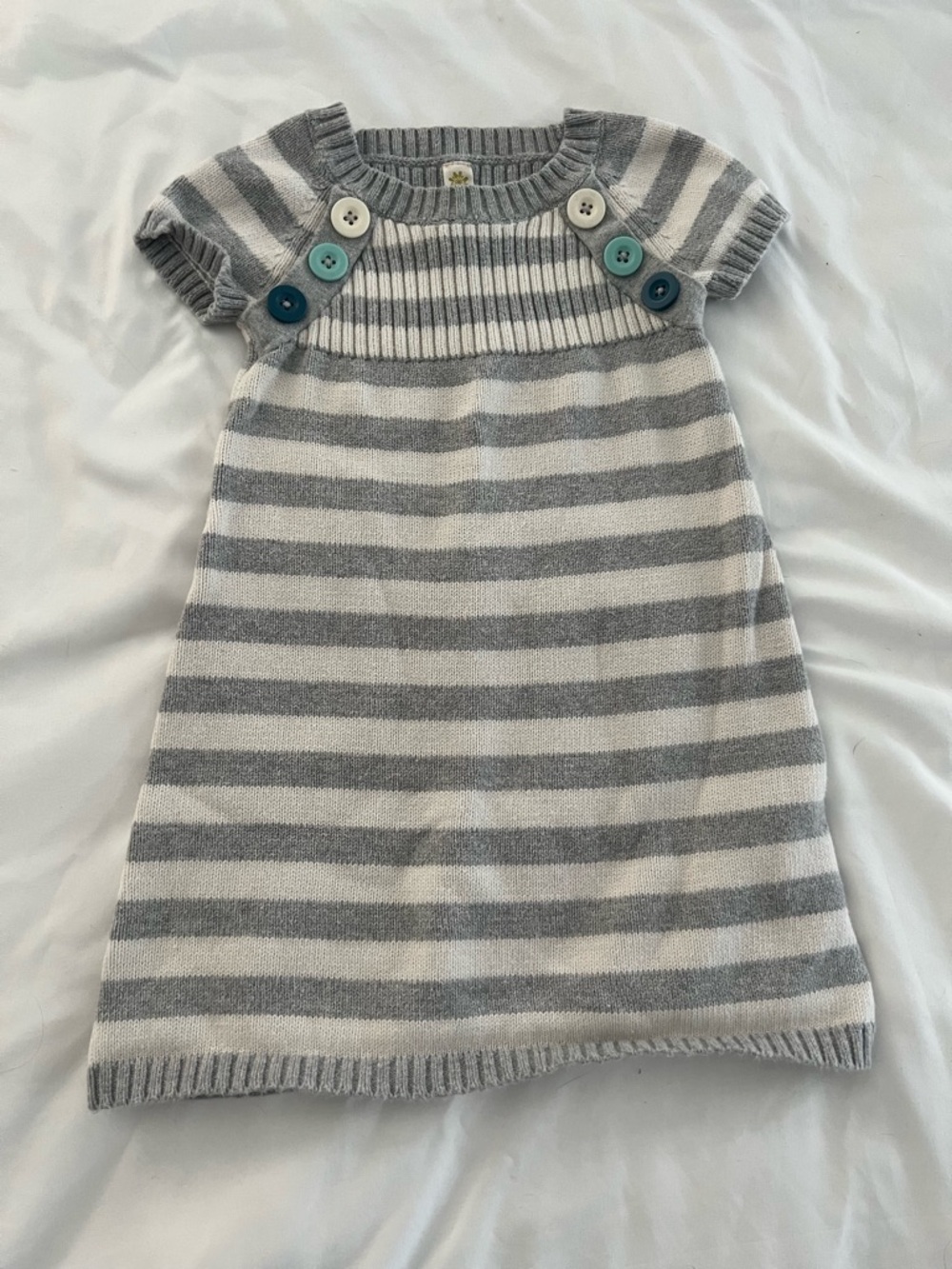 Cherokee Gray and White Striped Knit Dress with Button Accents